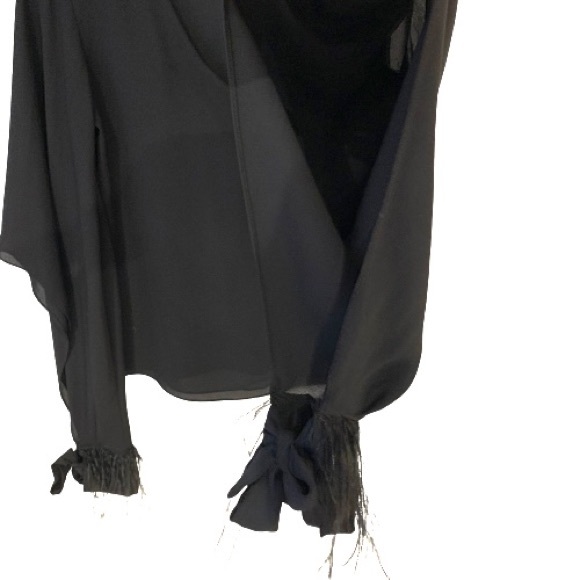 Italian made Black Long Sleeve Blouse with Feather Cuffs - Picture 5 of 7